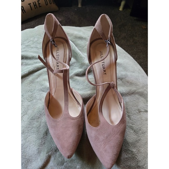 Jill Stuart Shoes - Jill Stuart Nude Suede T-Strap Pointed Platform Pumps Heels Brazil Size 39.5